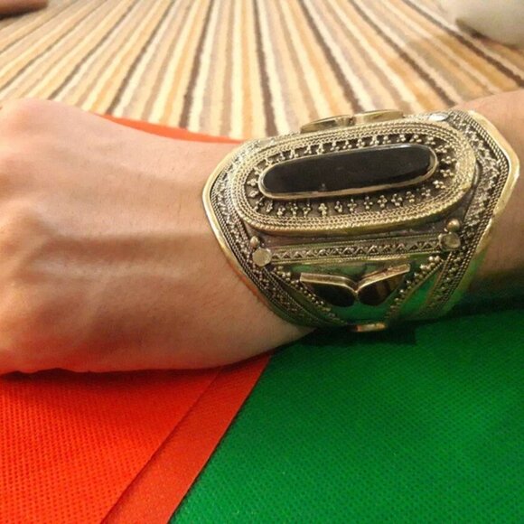 Single Afghan Tribal Stone Cuff, Ethnic Afghan Cuff Bracelet, Handmade Afghan - Picture 3 of 6